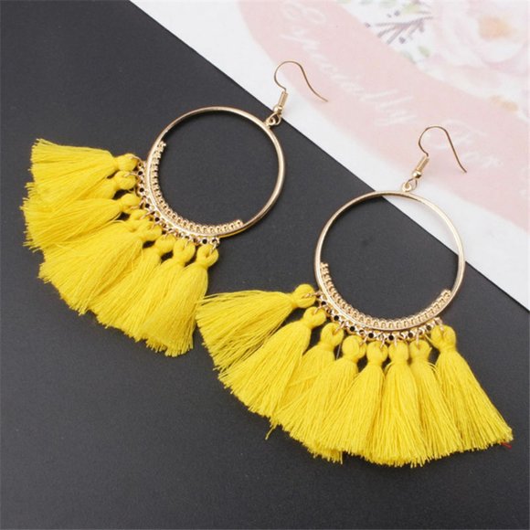 Design Original Jewelry - NWT Earrings Hoop Tassel Fringe Dangle Earrings Yellow & Gold